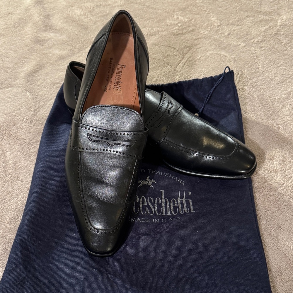 NIP Franceschetti for Barneys New York Classic Black Leather Loafers Italian 42